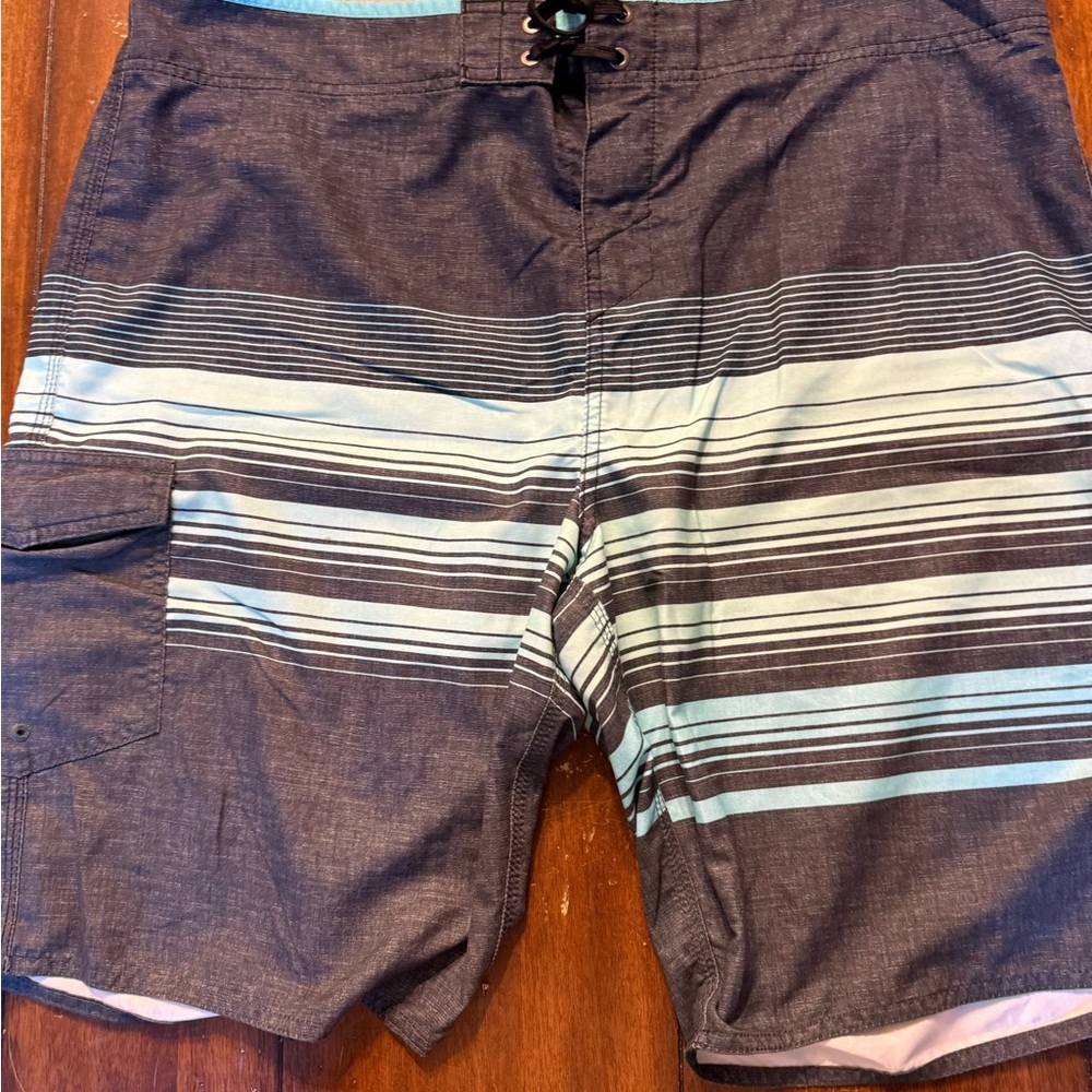 O'Neill Charcoal and Aqua Striped Board Shorts